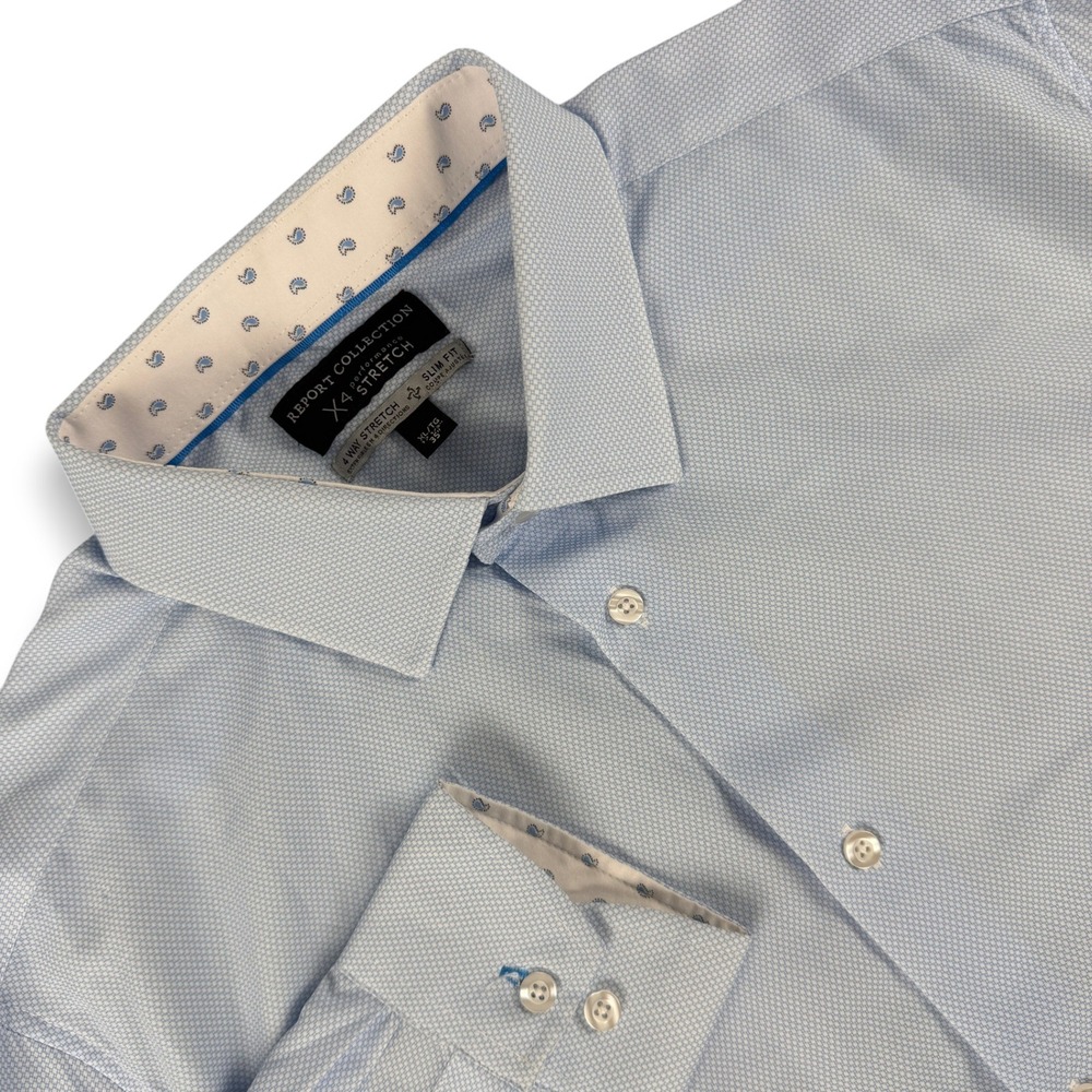 Report Collection Shirt Mens XL Tall Blue X4 Performance Stretch Slim Fit Dress